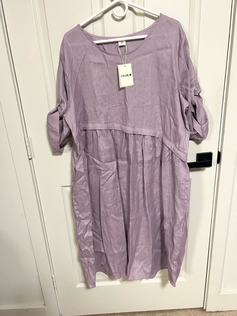 NWT Lintico 100% Linen Midi Dress XXL Lavender Asymmetrical relaxed